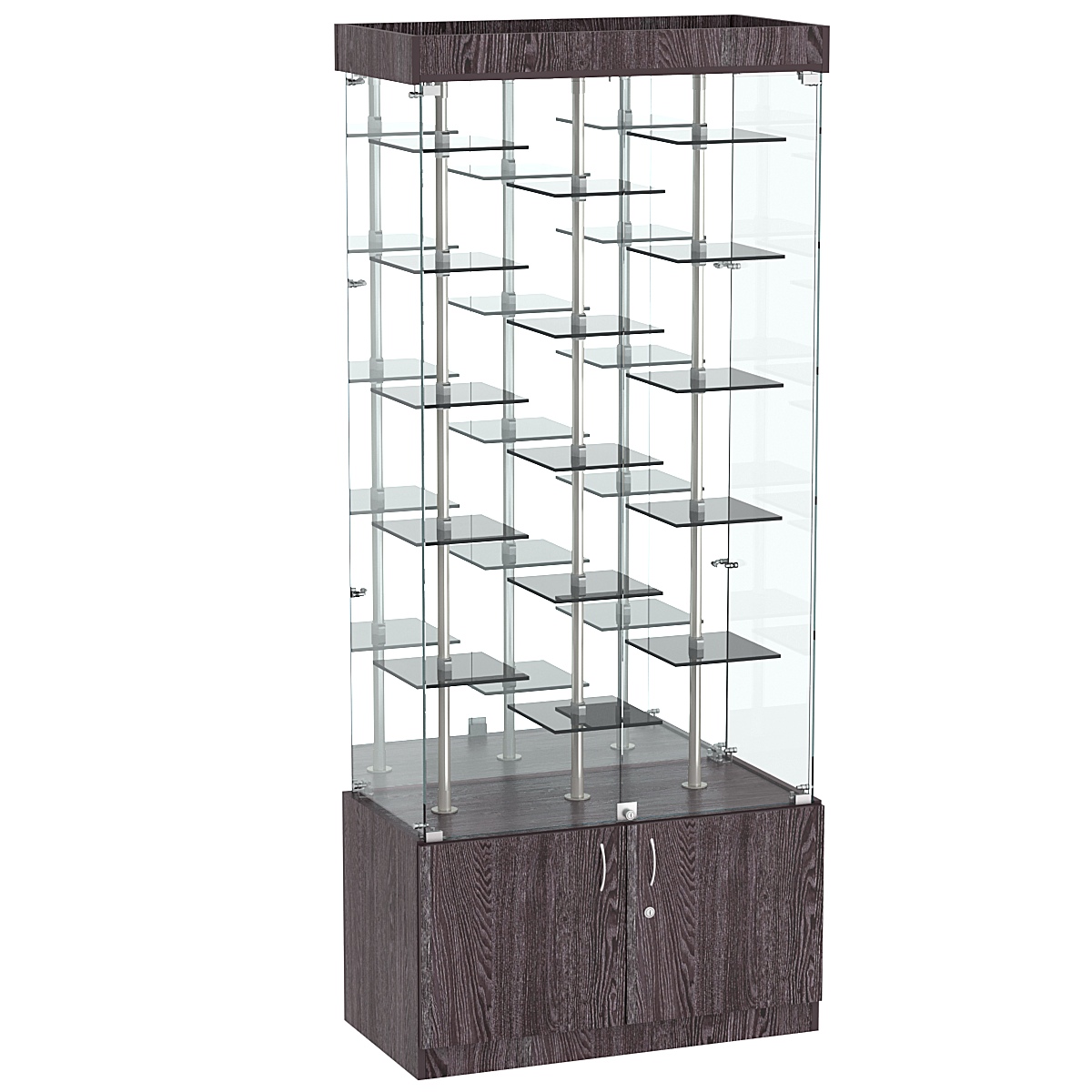 Стеклянная торговая витрина с пятнадцатью двойными полочками из тонированного стекла Dark №3-2 Ясень Анкор темный - U31105