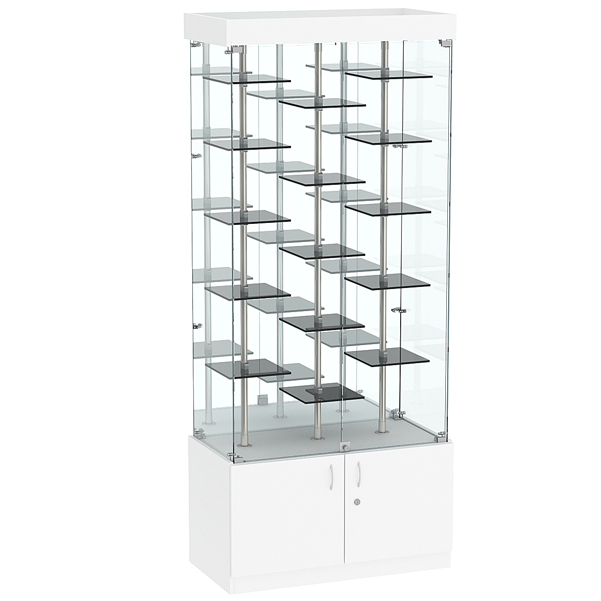 Стеклянная торговая витрина с пятнадцатью двойными полочками из тонированного стекла Dark №3-2 Белый