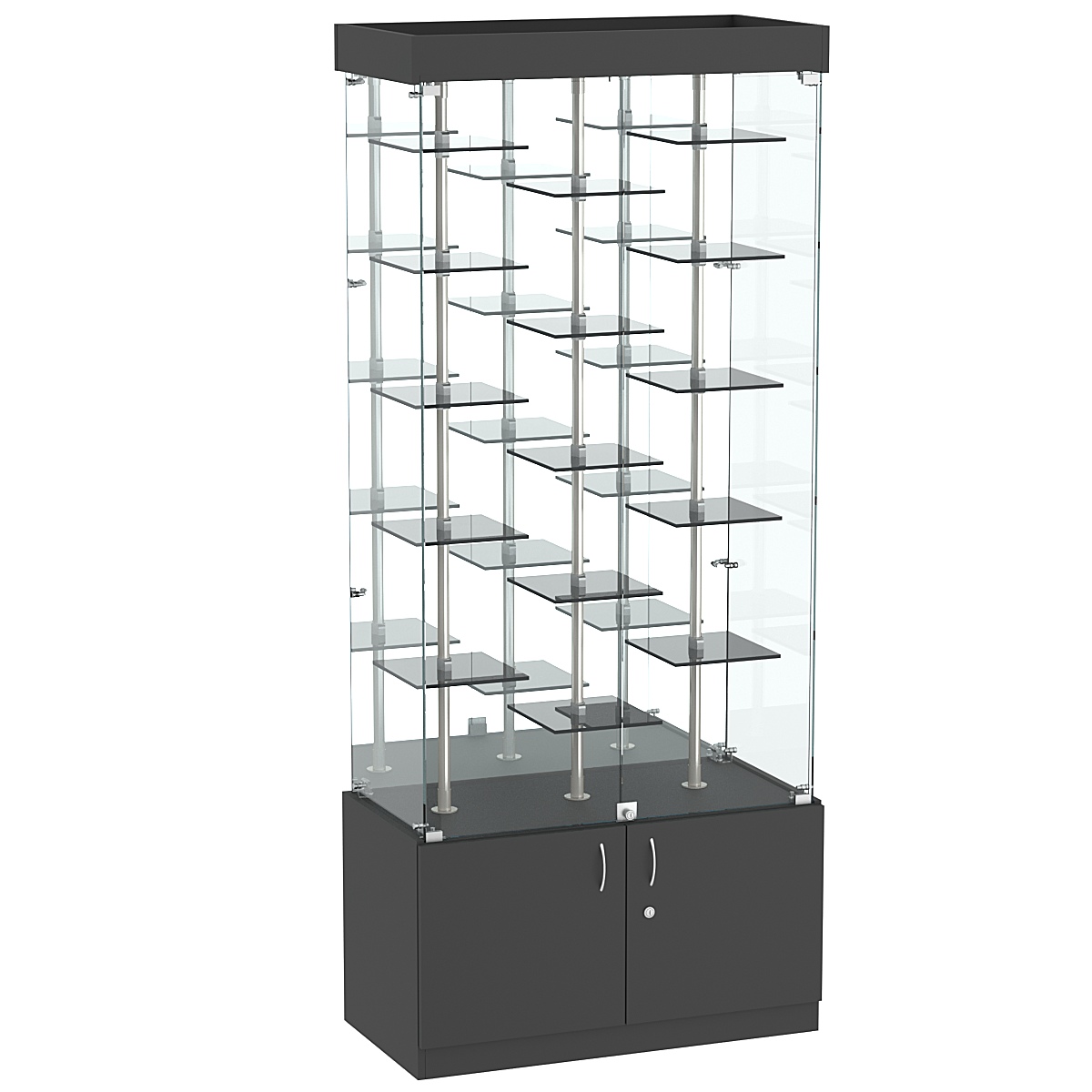 Стеклянная торговая витрина с пятнадцатью двойными полочками из тонированного стекла Dark №3-2 Черный