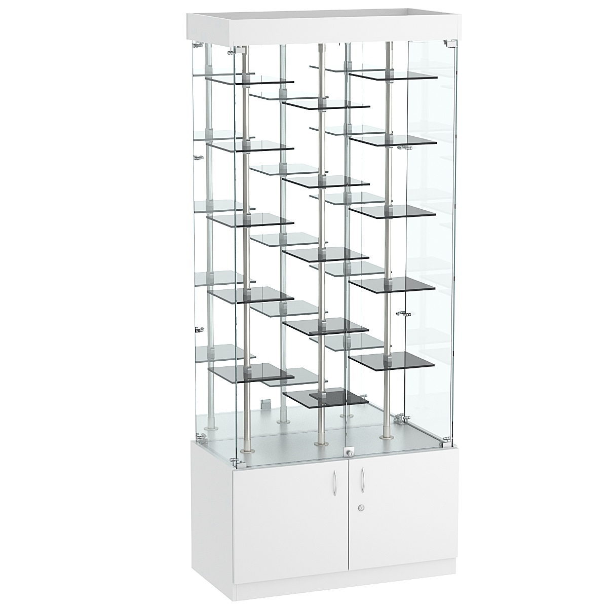 Стеклянная торговая витрина с пятнадцатью двойными полочками из тонированного стекла Dark №3-2 Cерый