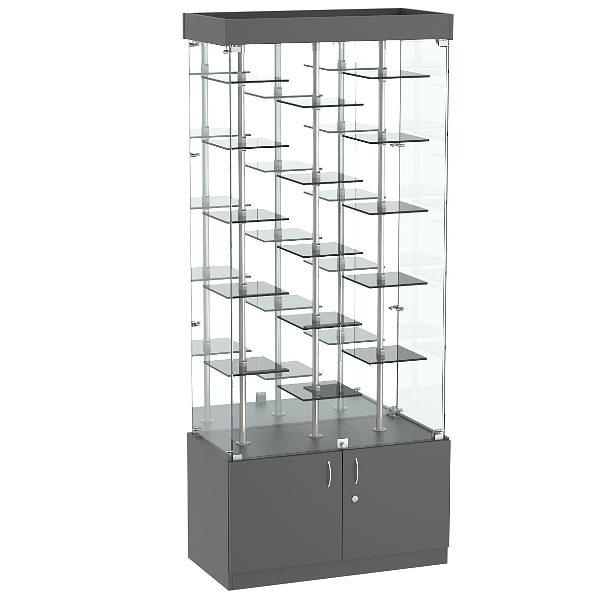 Стеклянная торговая витрина с пятнадцатью двойными полочками из тонированного стекла Dark №3-2 Темно-Серый
