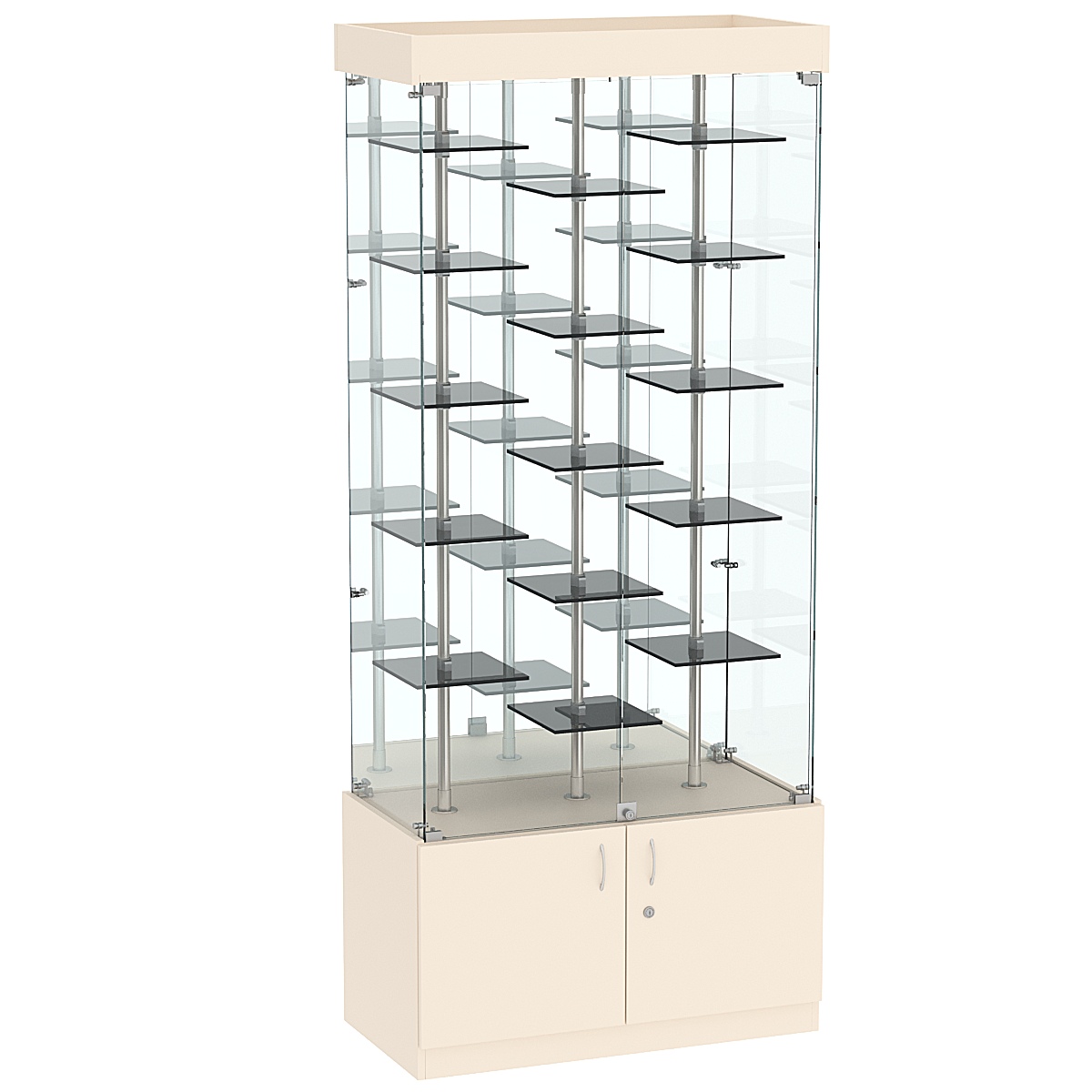 Стеклянная торговая витрина с пятнадцатью двойными полочками из тонированного стекла Dark №3-2 Крем Вайс