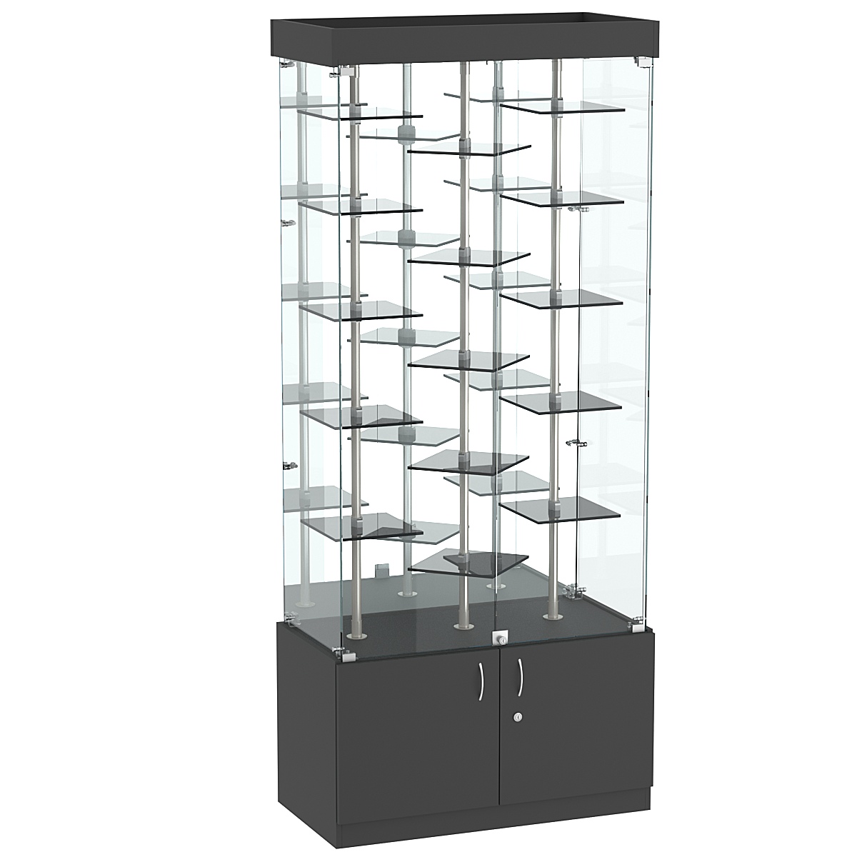 Стеклянная торговая витрина с маленькими ярусными полками из тонированного стекла Dark №3-3 Черный