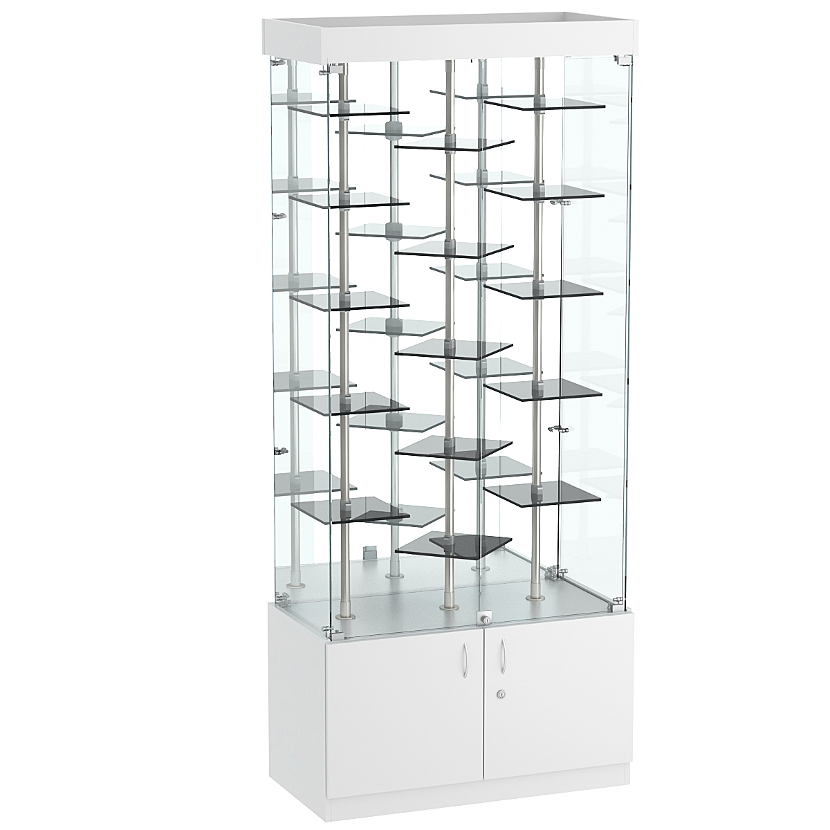 Стеклянная торговая витрина с маленькими ярусными полками из тонированного стекла Dark №3-3 Cерый