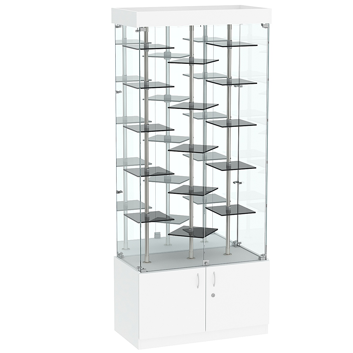 Стеклянная торговая витрина с маленькими ярусными полками из тонированного стекла Dark №3-3 Белый