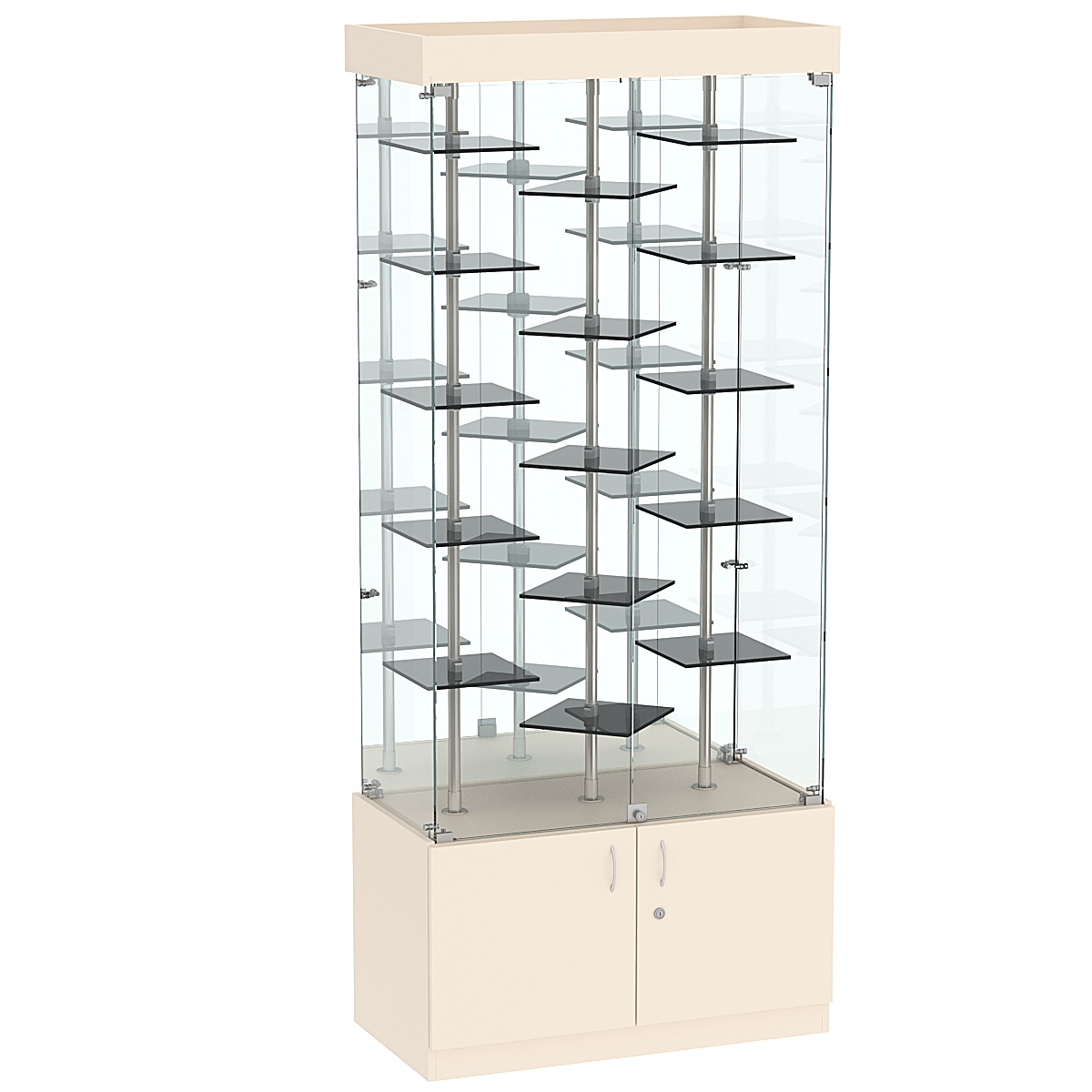 Стеклянная торговая витрина с маленькими ярусными полками из тонированного стекла Dark №3-3 Крем Вайс