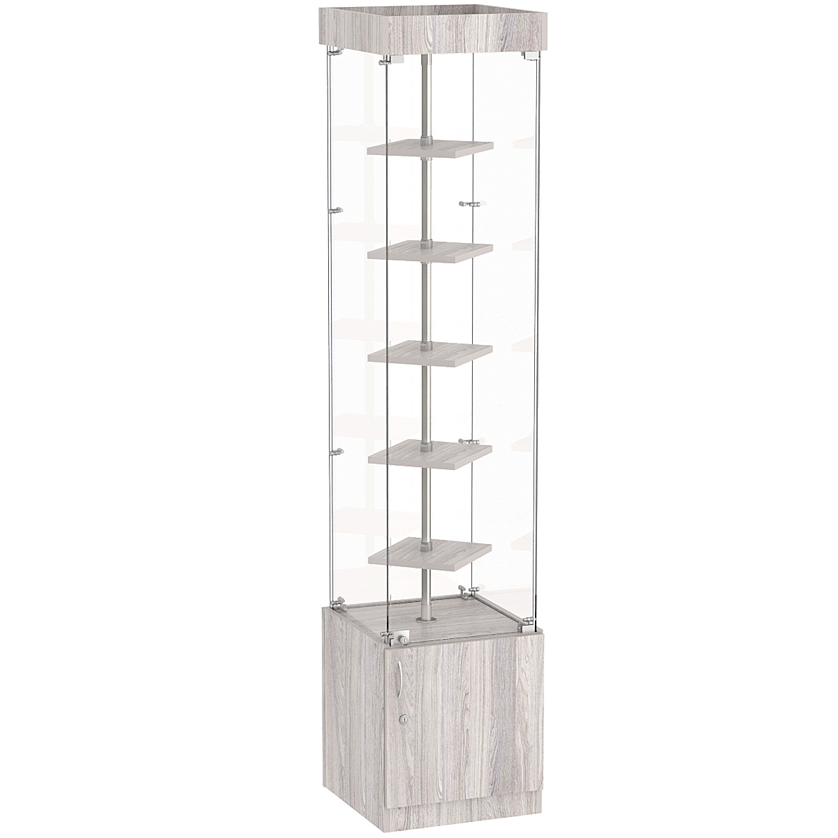 Стеклянная торговая витрина квадратная с маленькими полками ДСП серии Протон №2-1 Ясень Анкор светлый - U31104