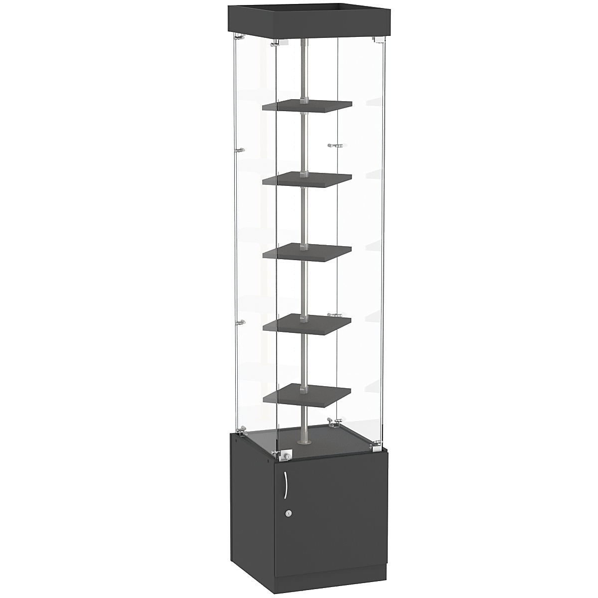 Стеклянная торговая витрина квадратная с маленькими полками ДСП серии Протон №2-1 Черный