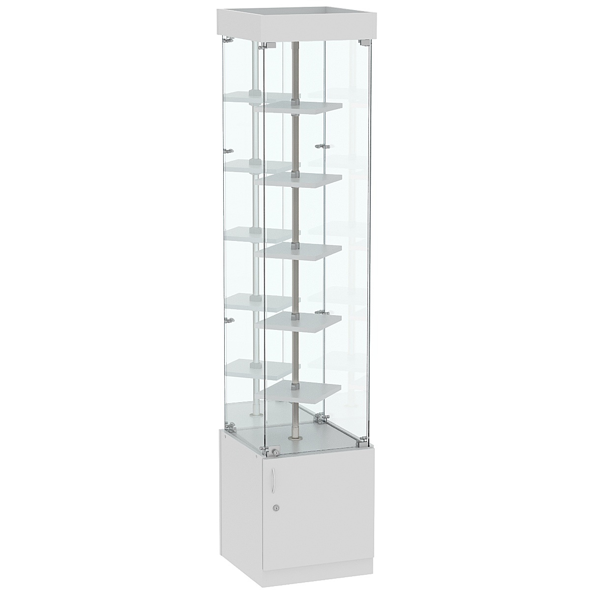 Стеклянная торговая витрина зеркальная с двойными полками ДСП серии Протон №4-1 Cерый