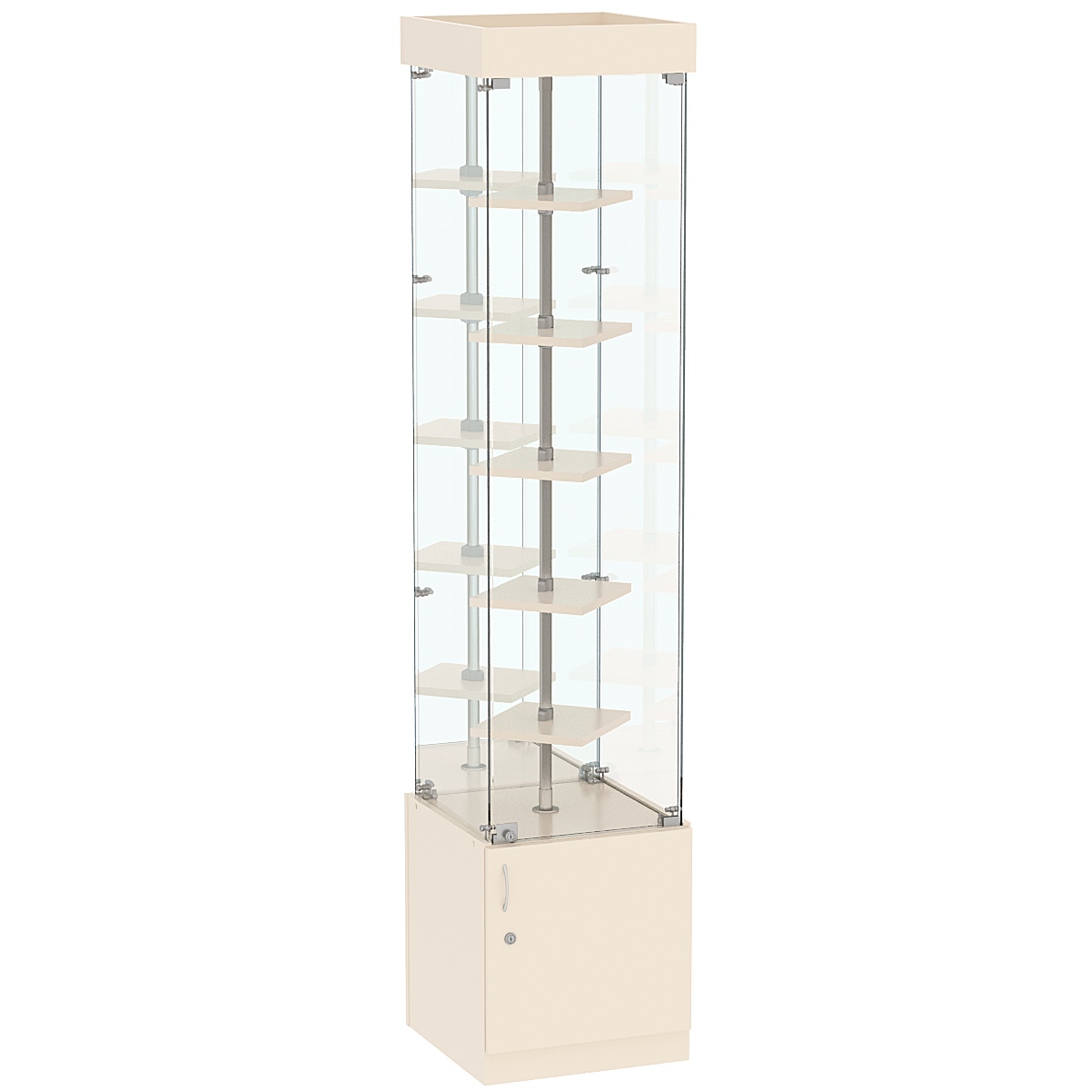 Стеклянная торговая витрина зеркальная с двойными полками ДСП серии Протон №4-1 Крем Вайс