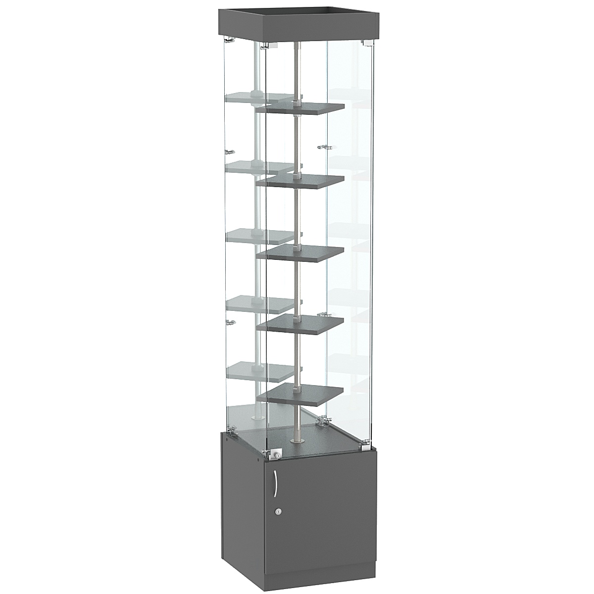 Стеклянная торговая витрина зеркальная с двойными полками ДСП серии Протон №4-1 Темно-Серый