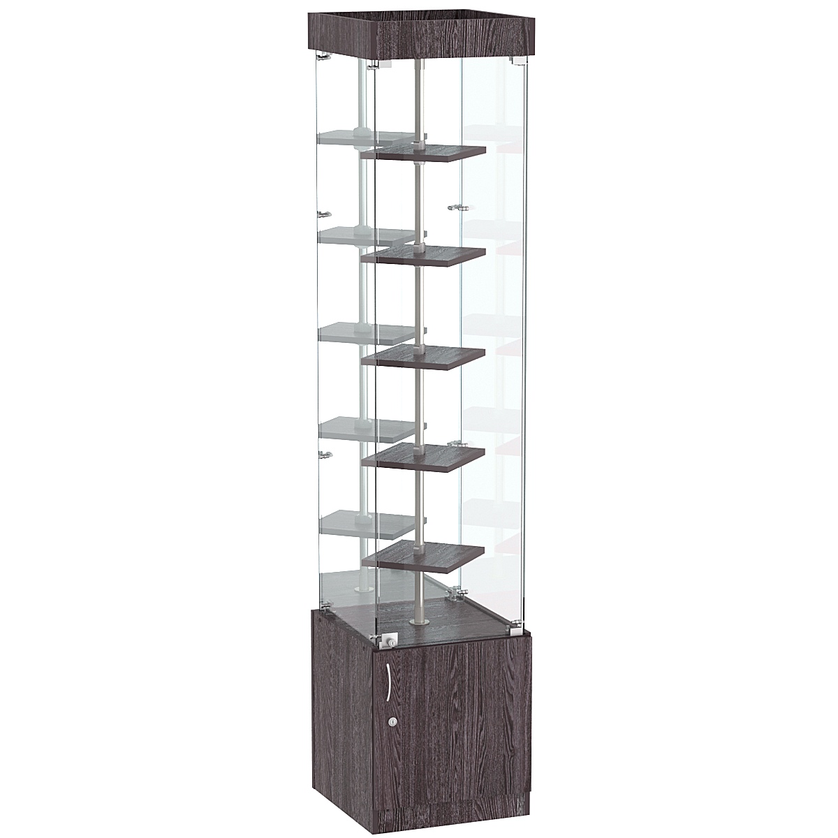 Стеклянная торговая витрина зеркальная с двойными полками ДСП серии Протон №4-1 Ясень Анкор темный - U31105