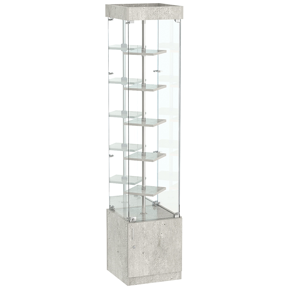 Стеклянная торговая витрина зеркальная с двойными полками ДСП серии Протон №4-1 Метрополитан Грей