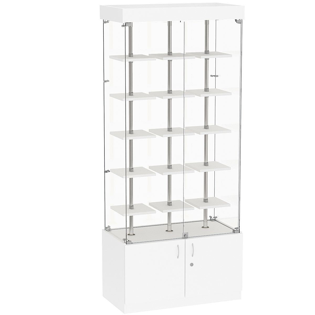 Стеклянная торговая витрина прямоугольная с маленькими полками ДСП серии Протон №1-1 Белый