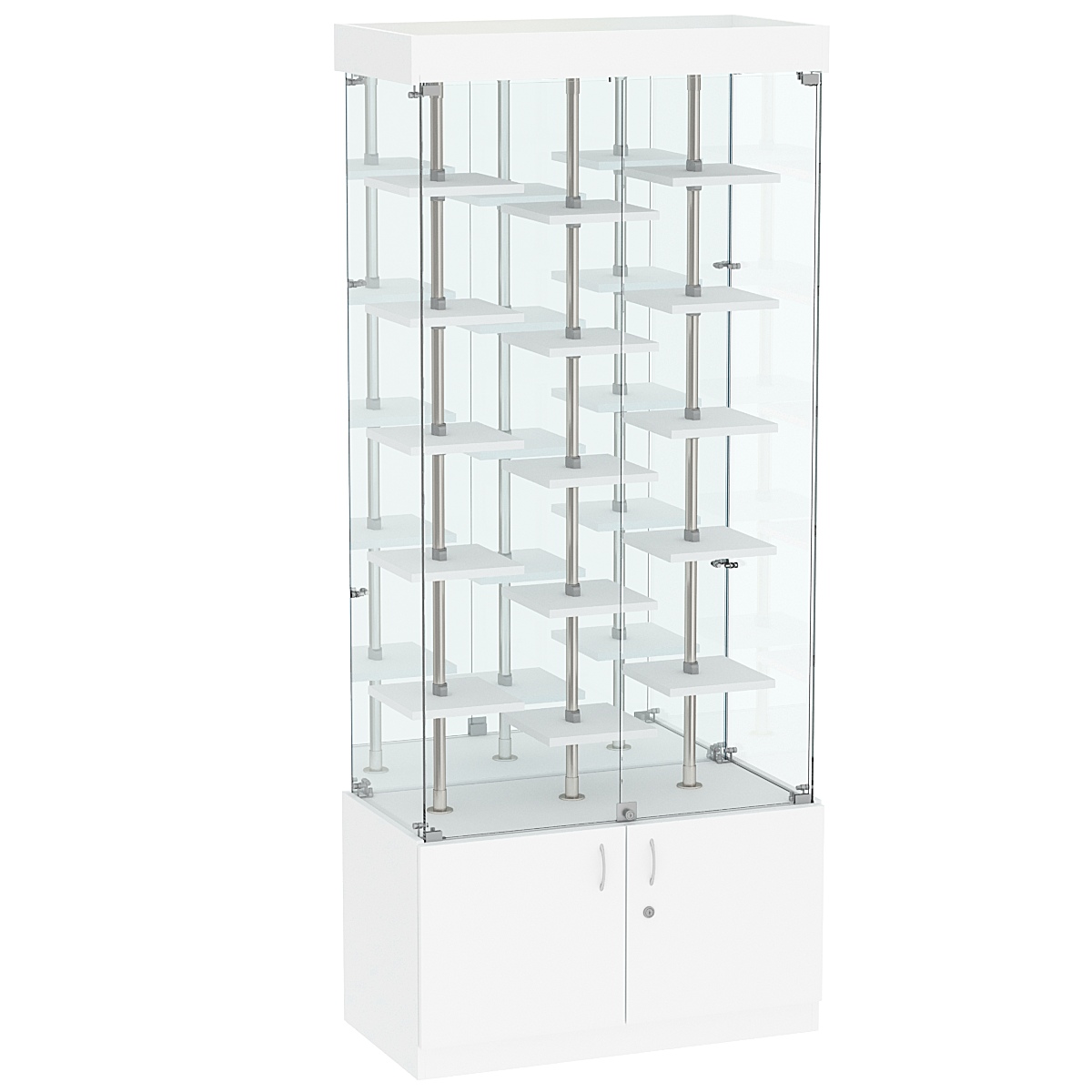 Стеклянная торговая витрина с тридцатью маленькими полками ДСП серии Протон №3-2 Белый