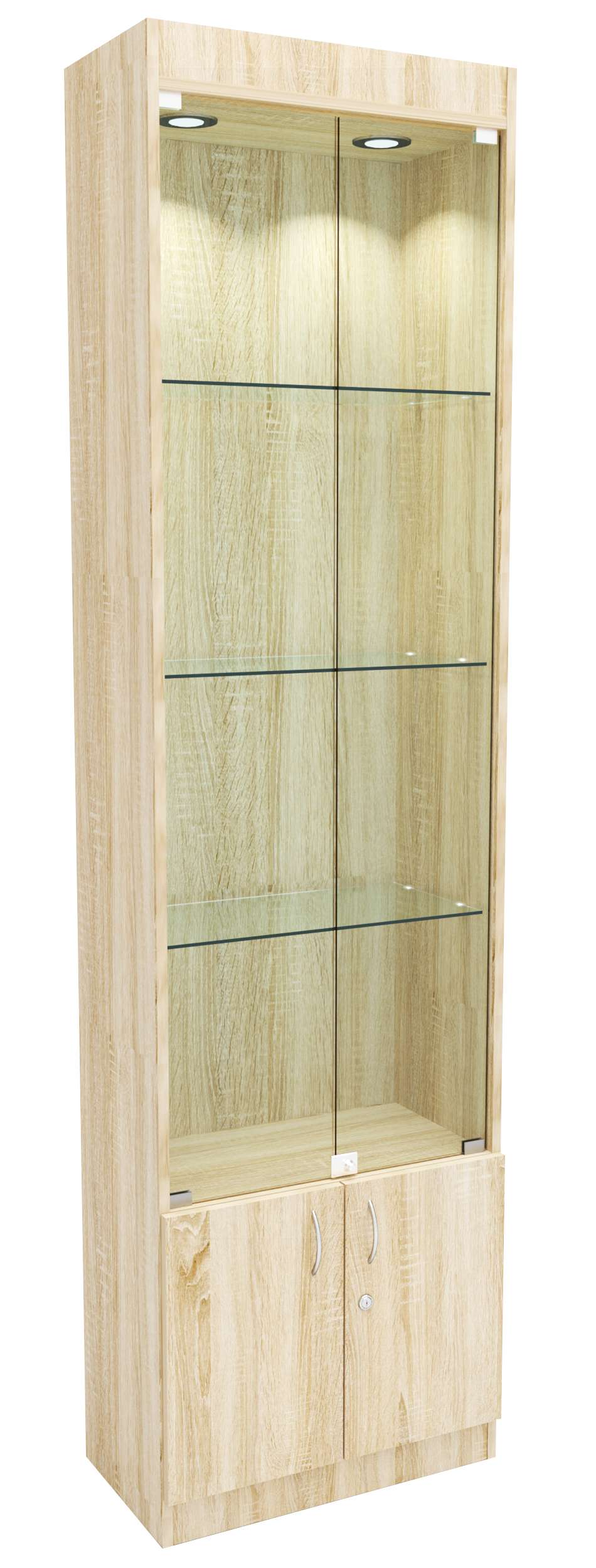 Стеклянная витрина серии Эконом № 300-1-600 (задняя стенка ДВП) Дуб сонома