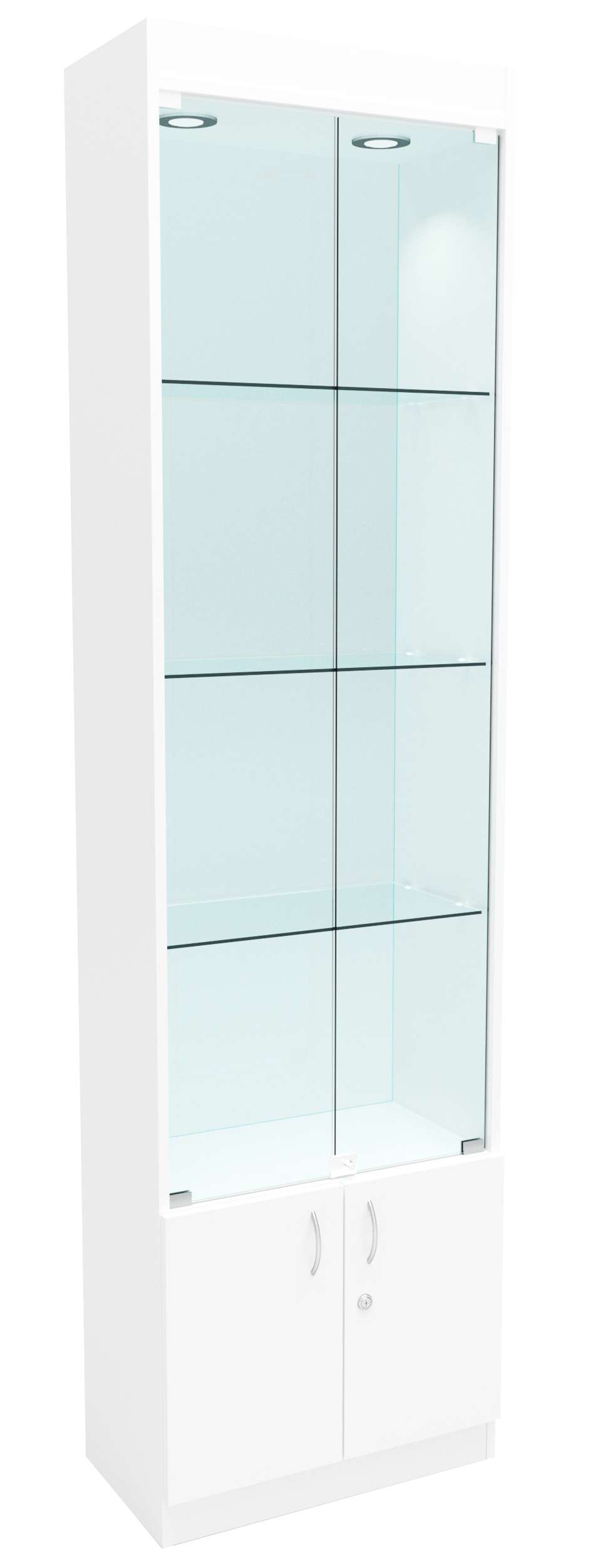 Стеклянная витрина серии Эконом № 300-2-600 (задняя стенка - стекло) Белый