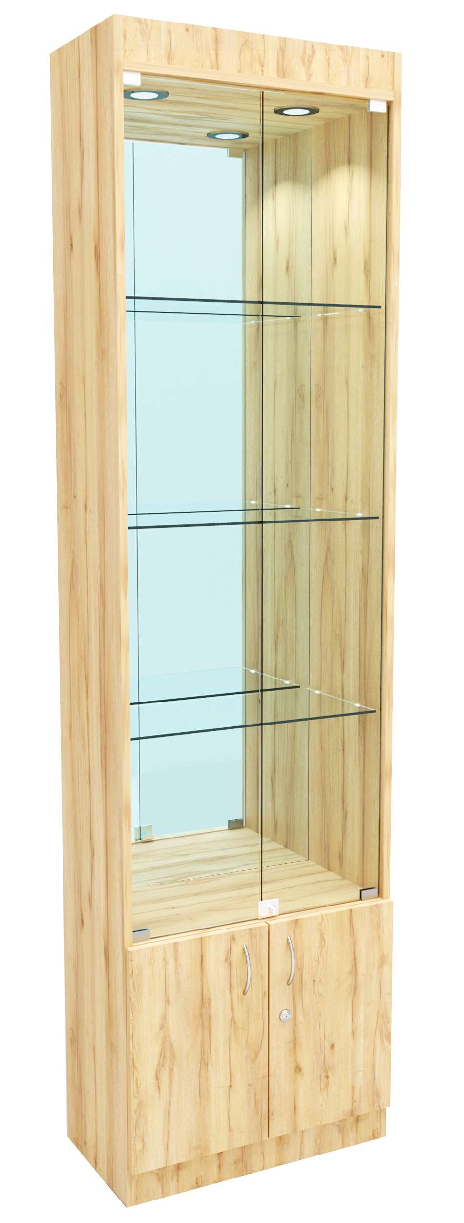 Стеклянная витрина серии Эконом № 300-3-600 (задняя стенка - зеркало) Дуб Золотистый