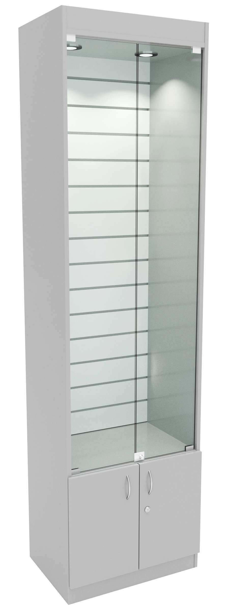 Витрина со стеклянными дверками №3-600 из ДСП (задняя стенка Экономпанель) Cерый