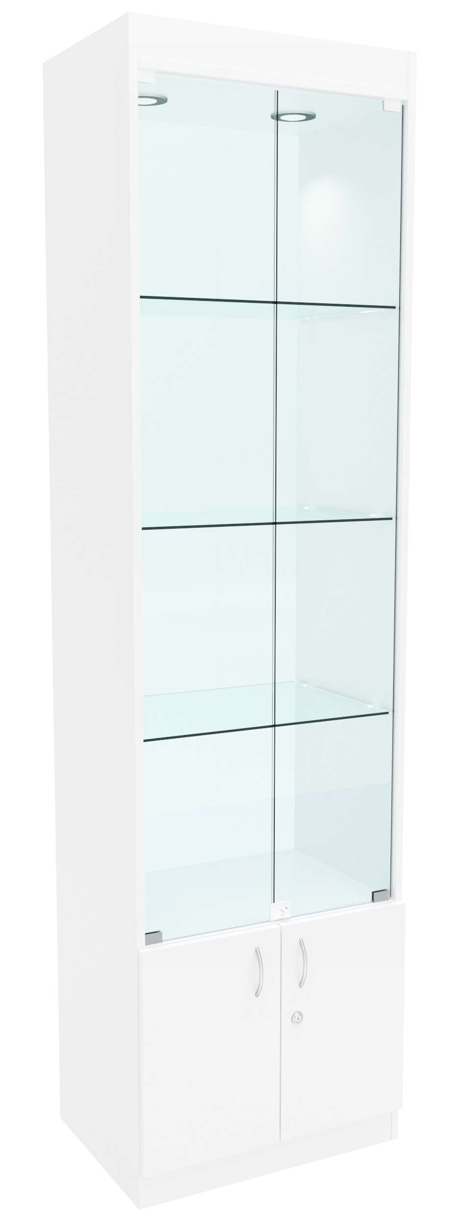 Стеклянная витрина №1-2-600 с каркасом из ДСП (задняя стенка стекло) Белый