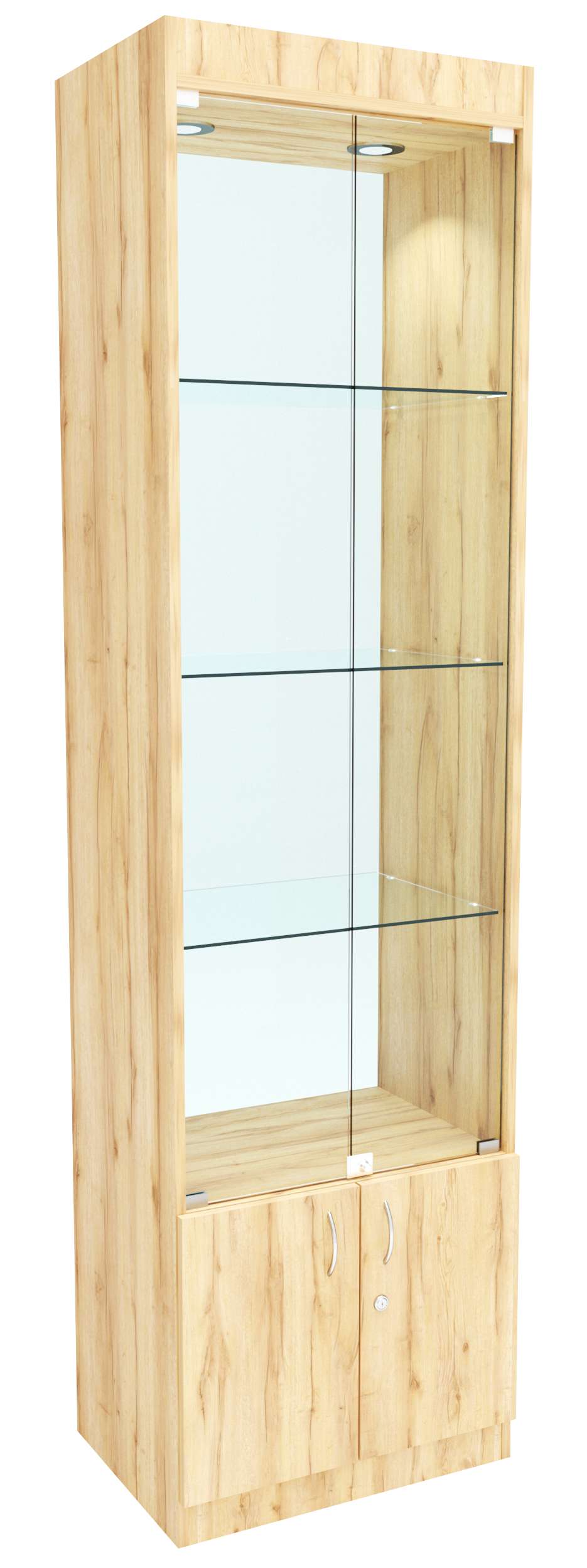 Стеклянная витрина №1-2-600 с каркасом из ДСП (задняя стенка стекло) Дуб Золотистый