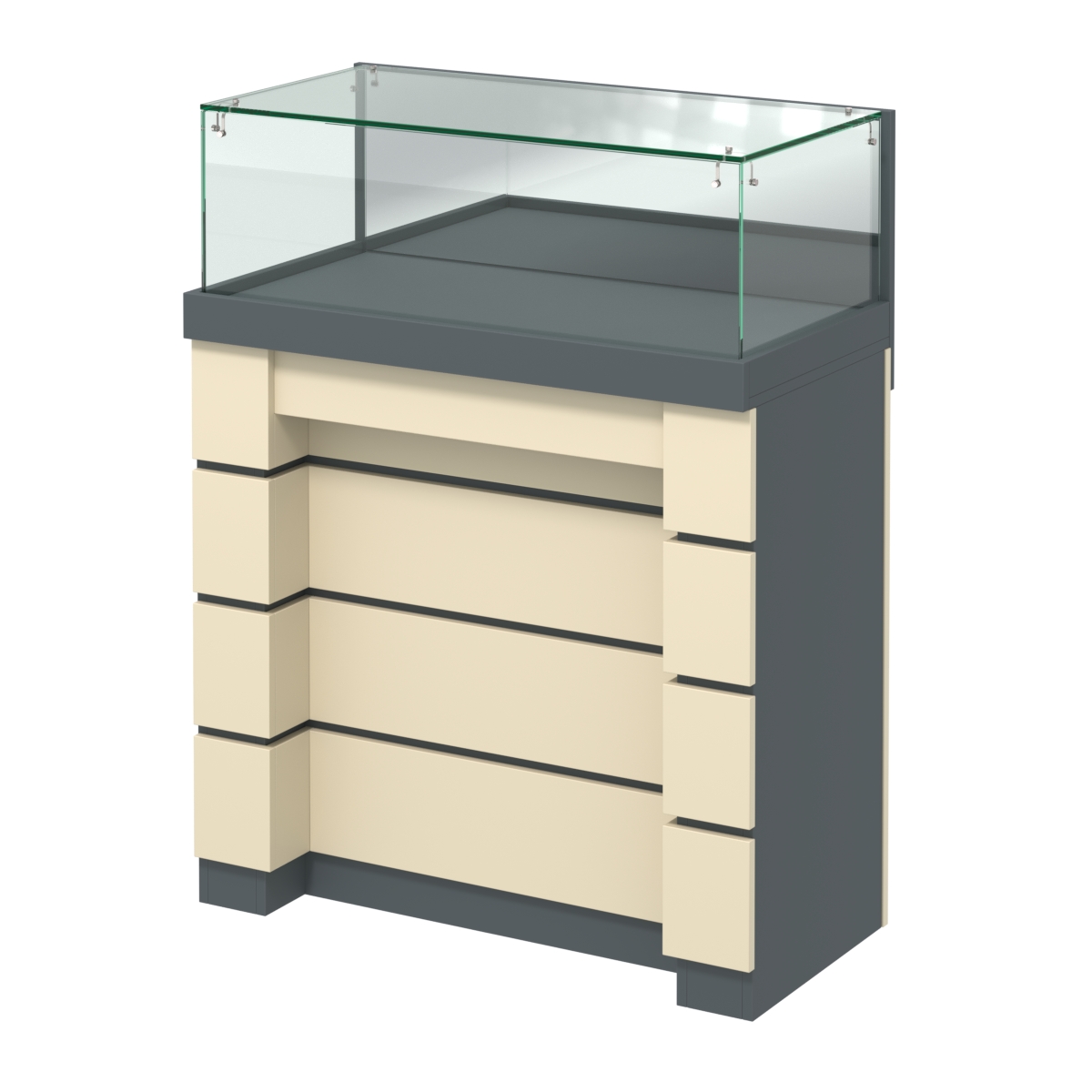 Торговый прилавок с утопленным фасадом прямоугольный №УФ-2-900 Темно-серый и Крем Вайс U2601-U2236