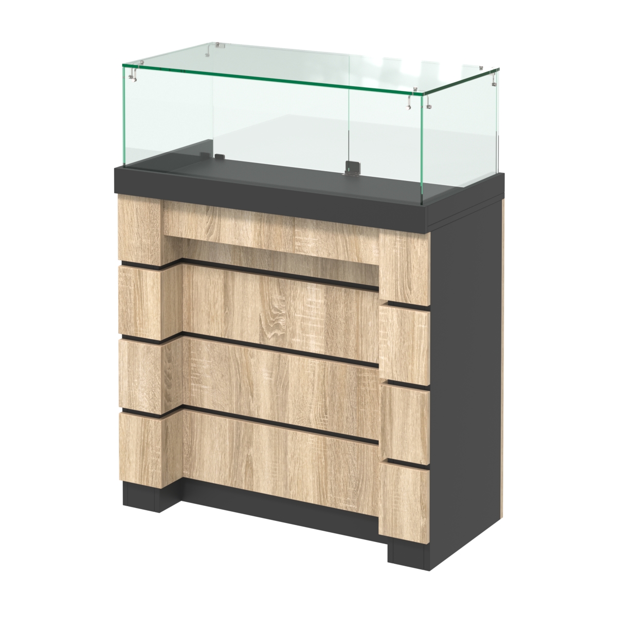 Торговый прилавок с утопленным фасадом и распашными дверками №УФ-3-900 Черный + Дуб Сонома