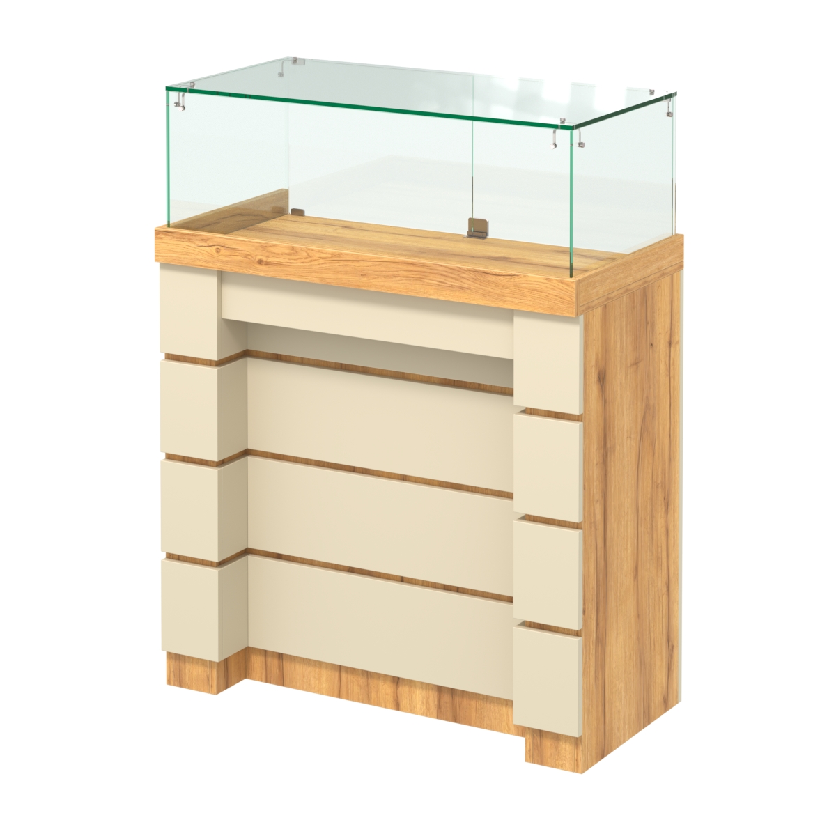 Торговый прилавок с утопленным фасадом и распашными дверками №УФ-3-900 Дуб Золотистый и Крем Вайс