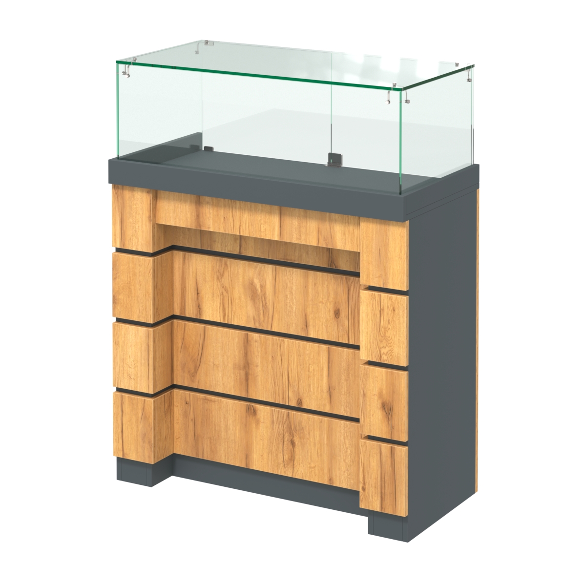 Торговый прилавок с утопленным фасадом и распашными дверками №УФ-3-900 Темно-Серый  + Дуб Золотистый