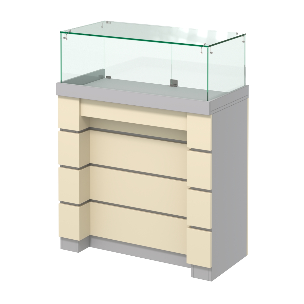 Торговый прилавок с утопленным фасадом и распашными дверками №УФ-3-900 Серый + Крем Вайс