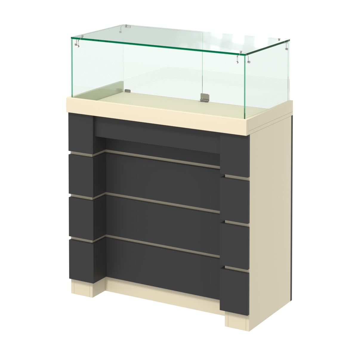 Торговый прилавок с утопленным фасадом и распашными дверками №УФ-3-900 Крем Вайс + Черный