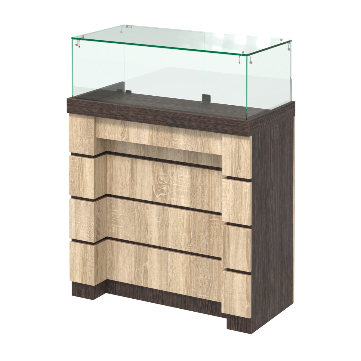 Торговый прилавок с утопленным фасадом и широкими ящиками №УФ-4-900 Дуб Венге + Дуб Сонома