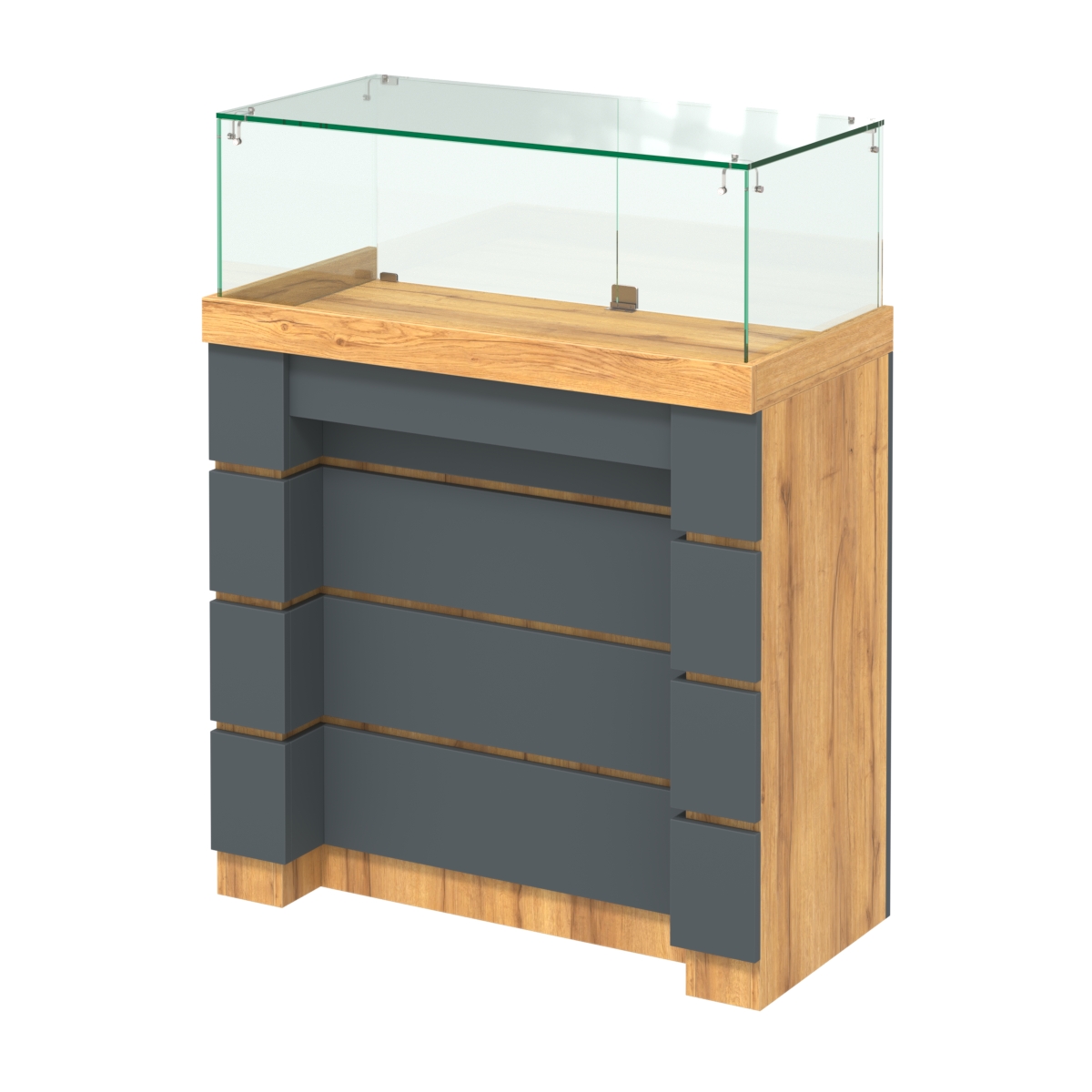 Торговый прилавок с утопленным фасадом и широкими ящиками №УФ-4-900 Дуб Золотистый и Темно-Серый