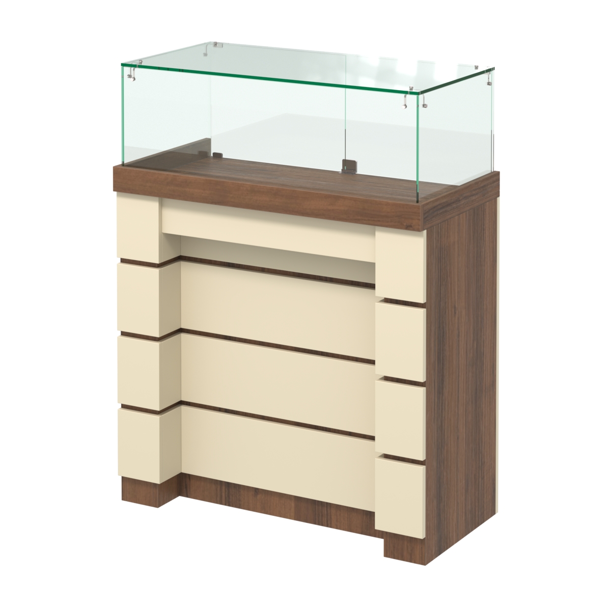 Торговый прилавок с утопленным фасадом и широкими ящиками №УФ-4-900 Орех + Крем Вайс