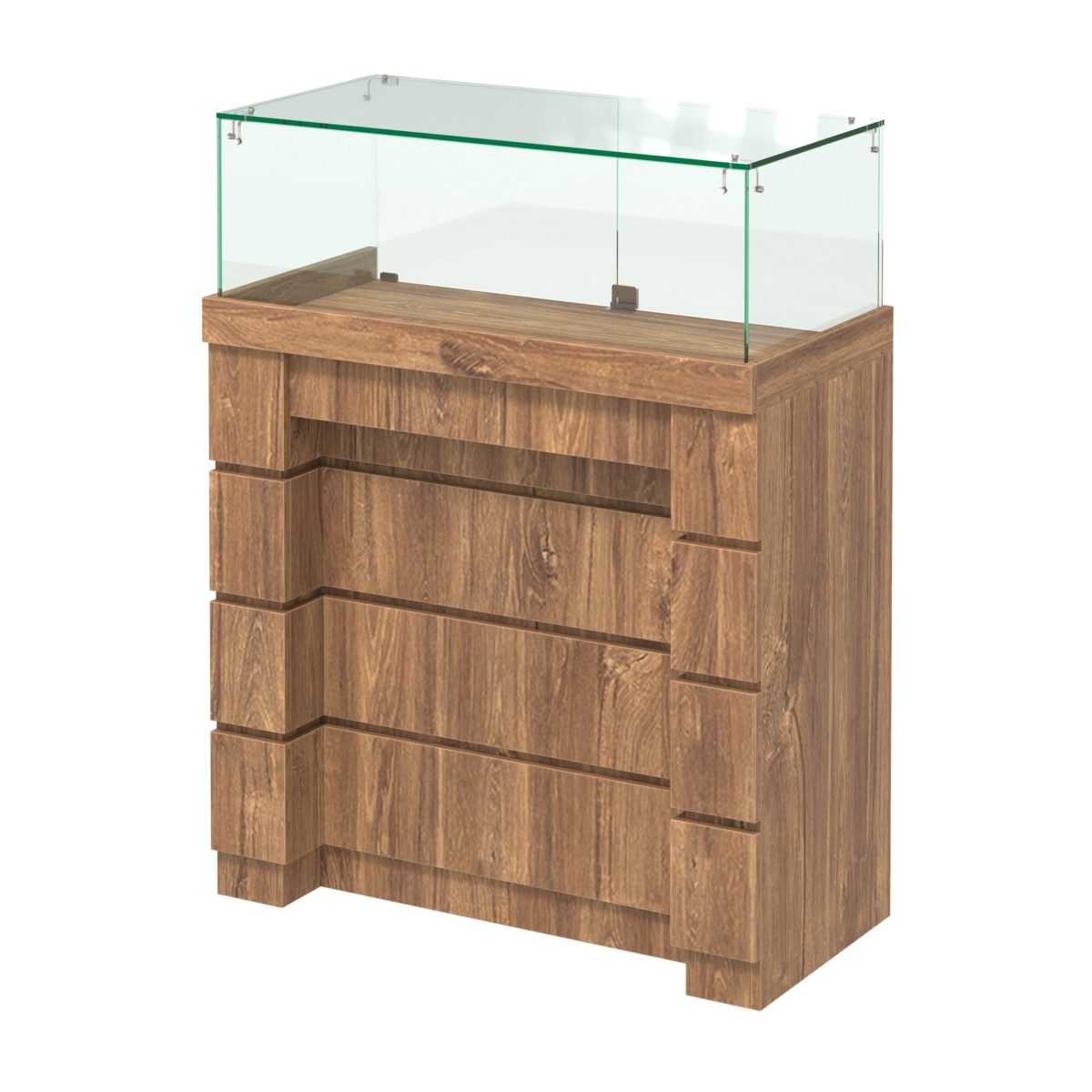 Торговый прилавок с утопленным фасадом и широкими ящиками №УФ-4-900 Дуб Канзас коричневый