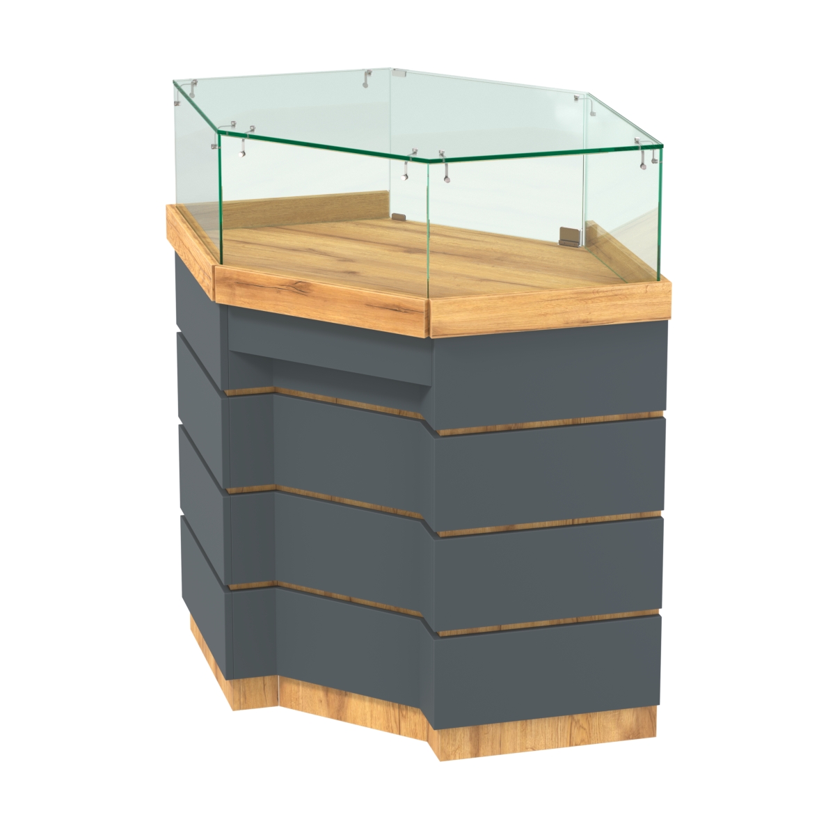 Торговый прилавок угловой внешний с утопленным фасадом №УФ-5 Дуб Золотистый и Темно-Серый