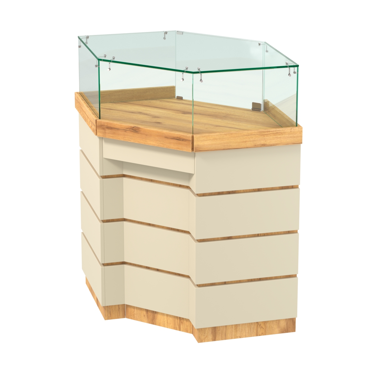 Торговый прилавок угловой внешний с утопленным фасадом №УФ-5 Дуб Золотистый и Крем Вайс