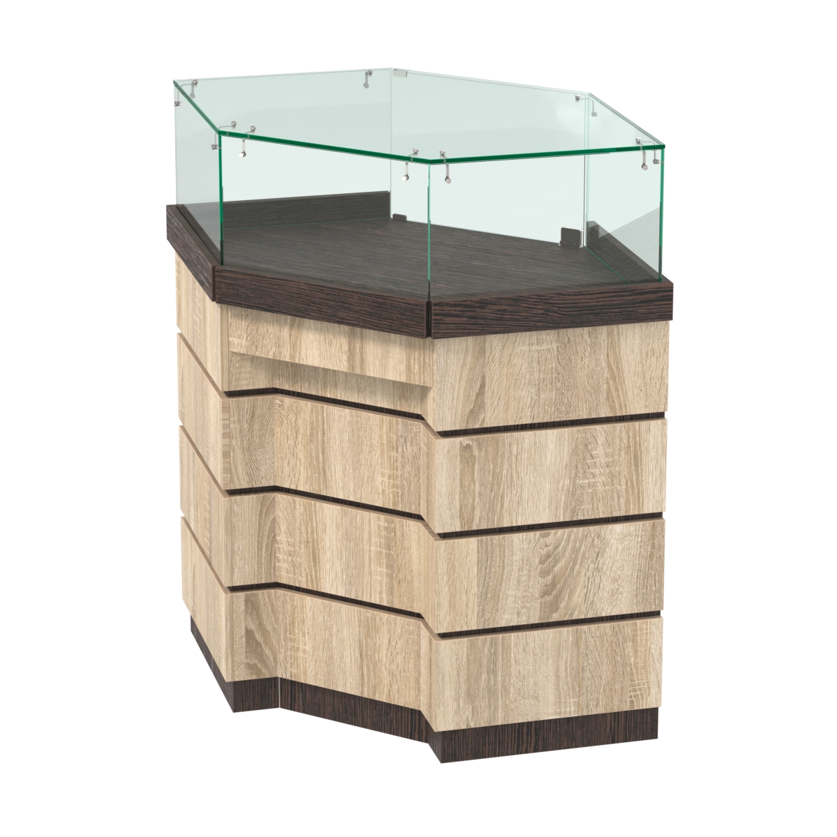 Торговый прилавок угловой внешний с утопленным фасадом №УФ-5 Дуб Венге + Дуб Сонома