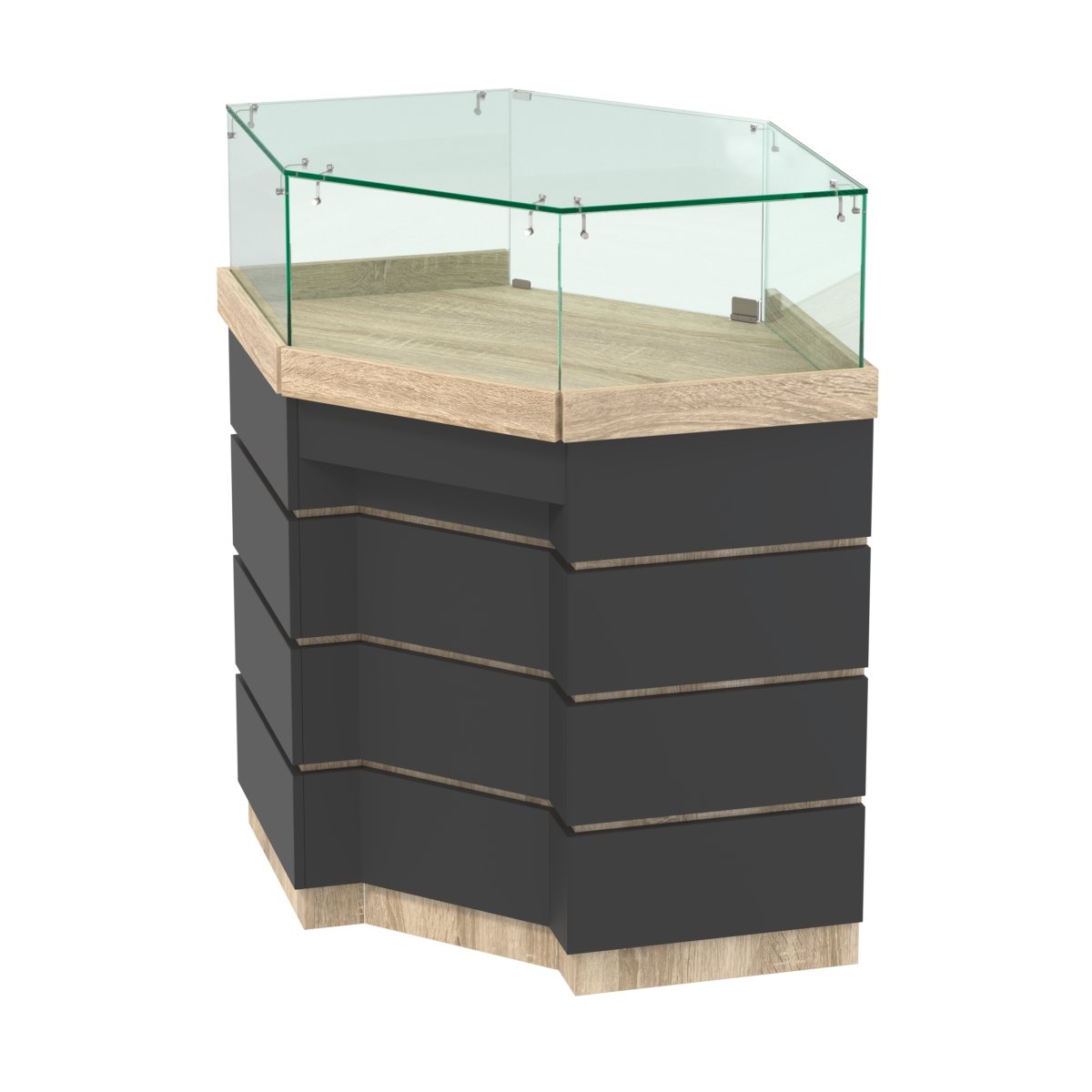 Торговый прилавок угловой внешний с утопленным фасадом №УФ-5 Дуб сонома, Черный