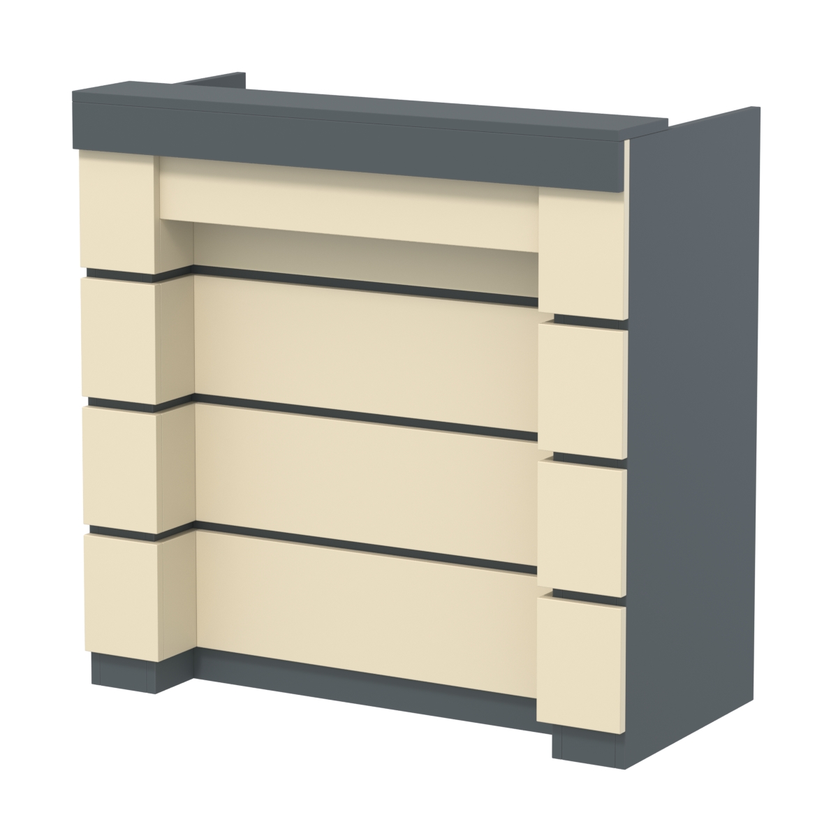 Торговый кассовый прилавок выкатной с утопленным фасадом №УФК-1-1 Темно-серый и Крем Вайс U2601-U2236