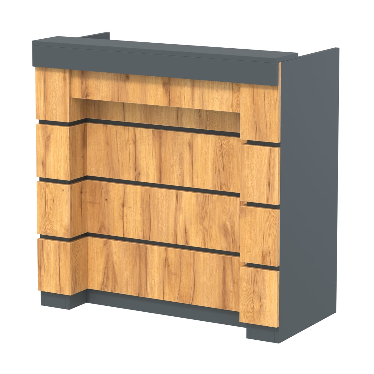 Торговый кассовый прилавок выкатной с утопленным фасадом №УФК-1-1 Темно-Серый  + Дуб Золотистый