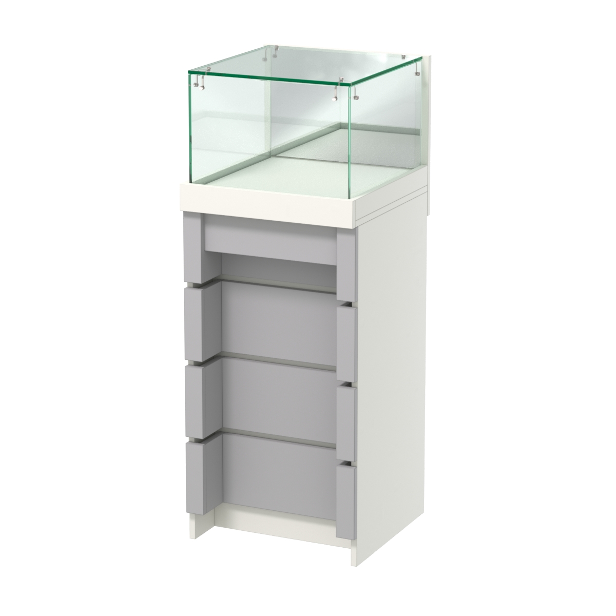 Торговый прилавок с утопленным фасадом и выдвижной зеркальной панелью №УФ-1-450 Белый + Серый