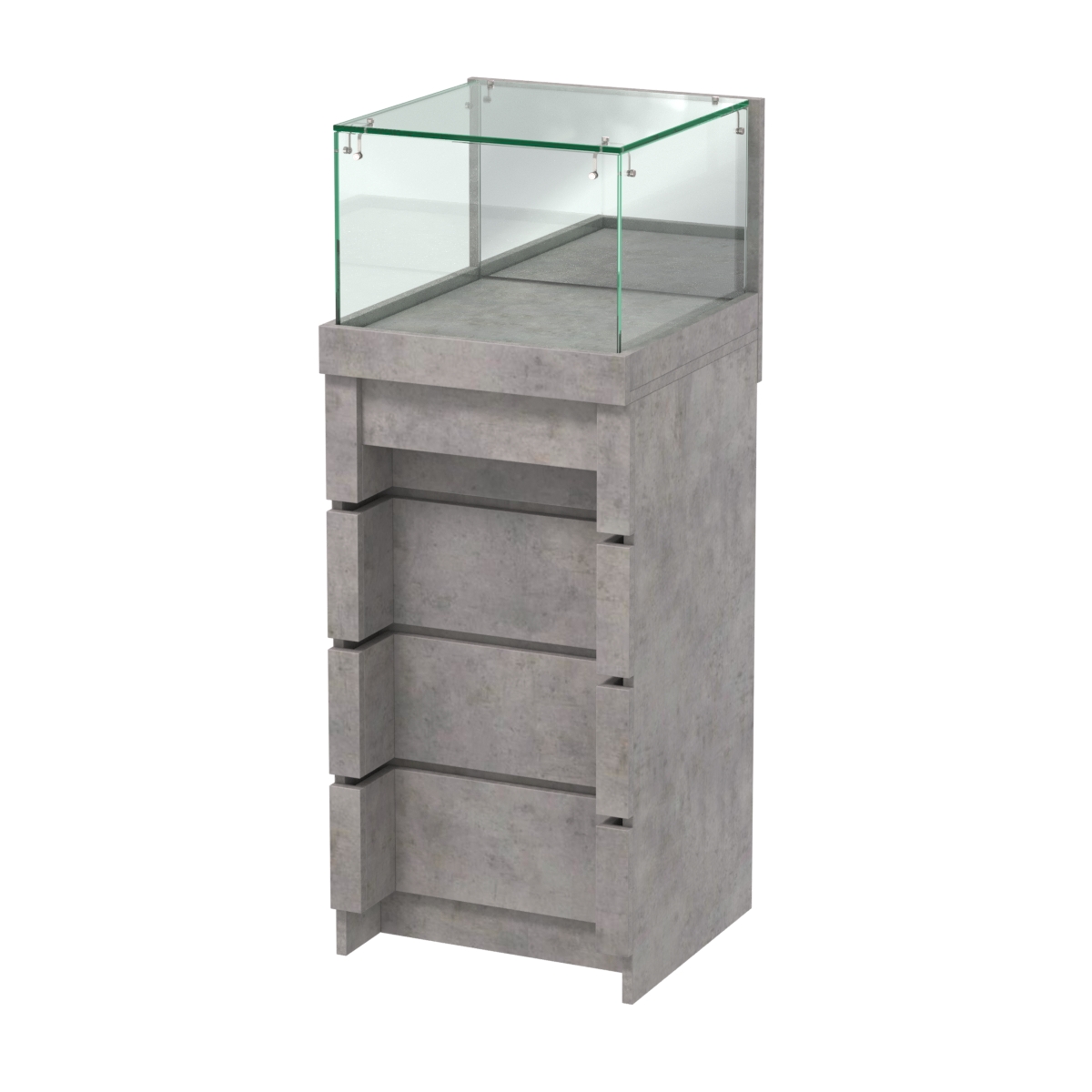 Торговый прилавок с утопленным фасадом и выдвижной зеркальной панелью №УФ-1-450 Бетон Чикаго светло-серый F186 ST9