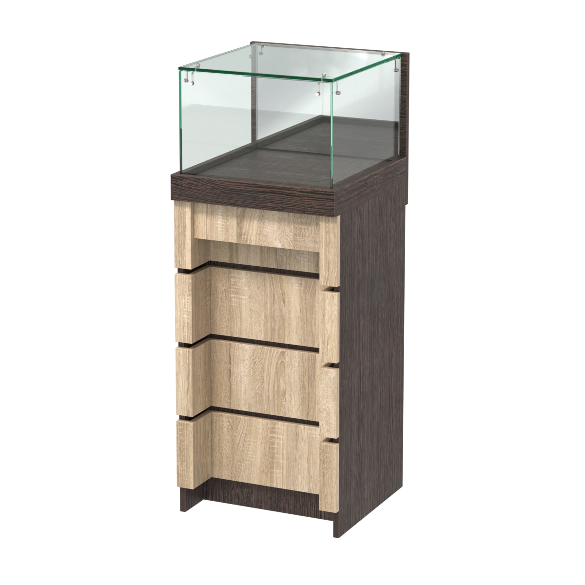 Торговый прилавок с утопленным фасадом и выдвижной зеркальной панелью №УФ-1-450 Дуб Венге + Дуб Сонома