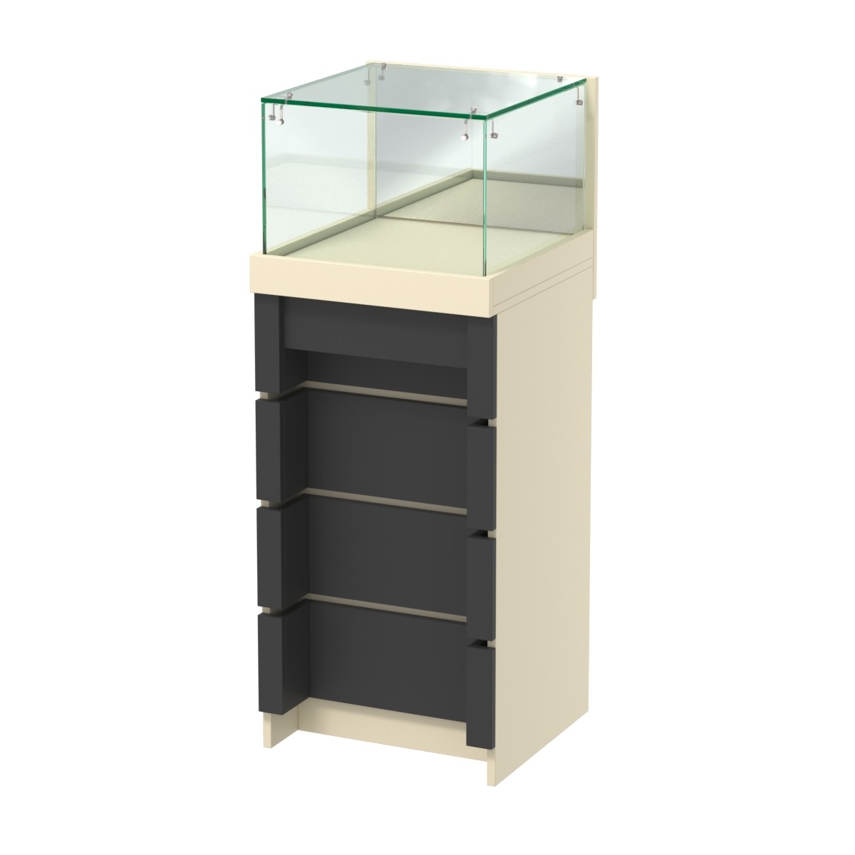 Торговый прилавок малый с утопленным фасадом и четырьмя ящиками №УФ-2-450 Крем Вайс + Черный