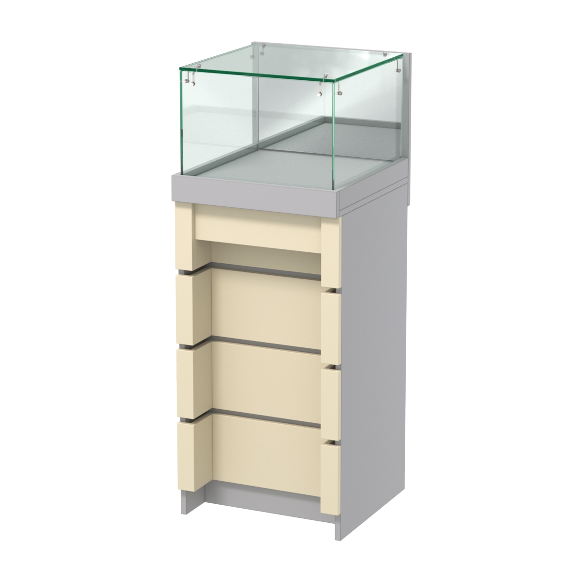 Торговый прилавок малый с утопленным фасадом и четырьмя ящиками №УФ-2-450 Серый + Крем Вайс
