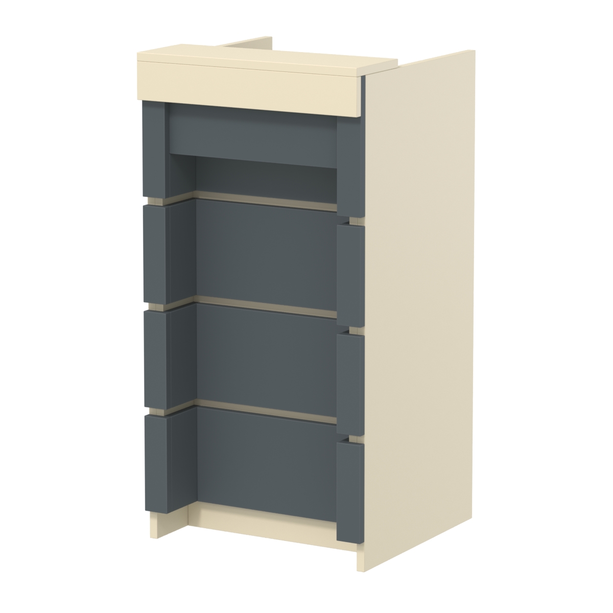 Торговый кассовый прилавок на колесах с утопленным фасадом №УФК-2-1 Крем Вайс и Темно Серый U2236-U2601