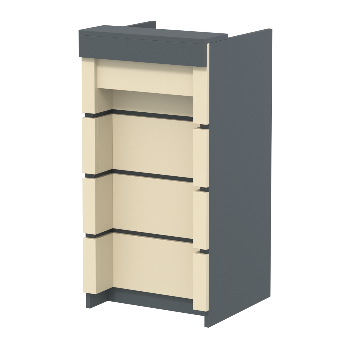 Торговый кассовый прилавок на колесах с утопленным фасадом №УФК-2-1 Темно-серый и Крем Вайс U2601-U2236