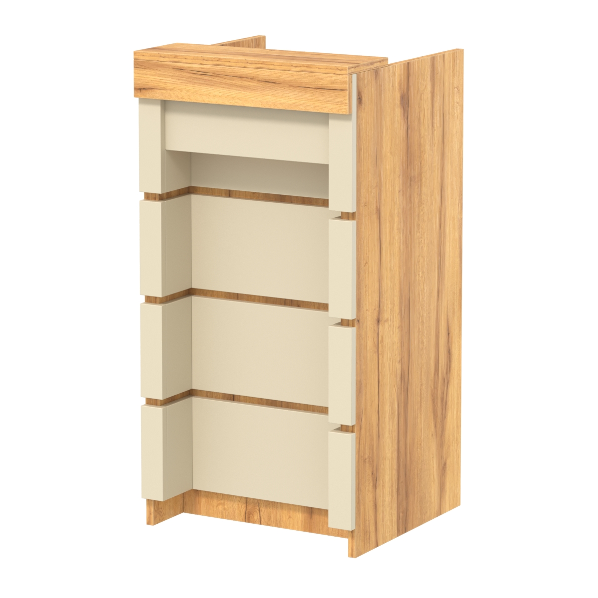 Торговый кассовый прилавок на колесах с утопленным фасадом №УФК-2-1 Дуб Золотистый и Крем Вайс