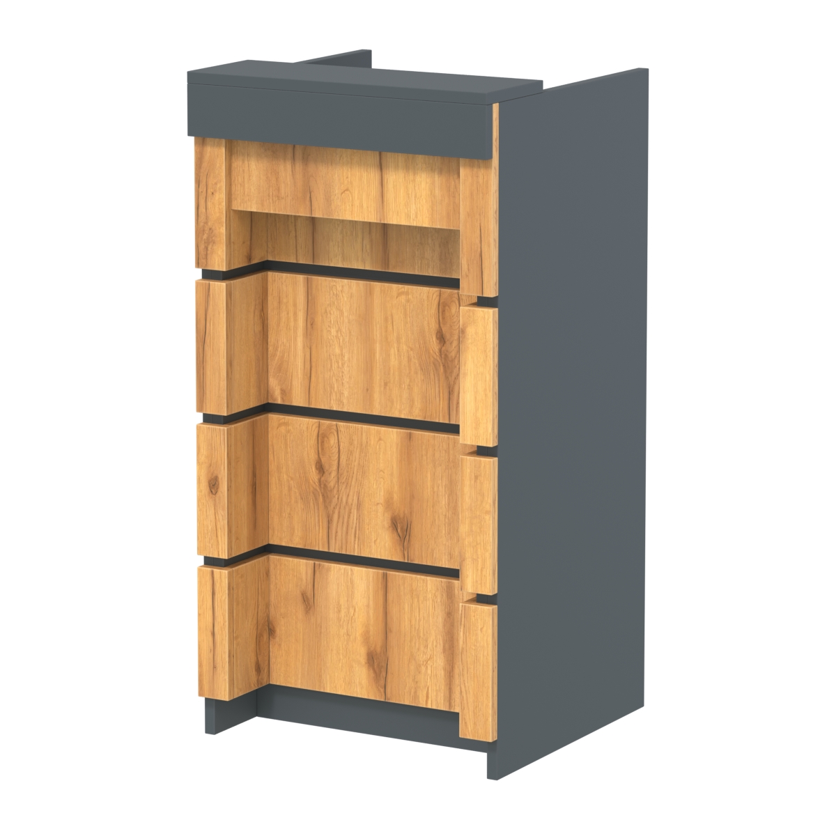 Торговый кассовый прилавок на колесах с утопленным фасадом №УФК-2-1 Темно-Серый  + Дуб Золотистый